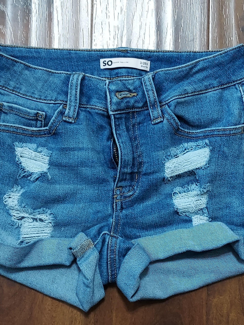 SO Blue Denim Cutoff Shorts with Frayed Hem